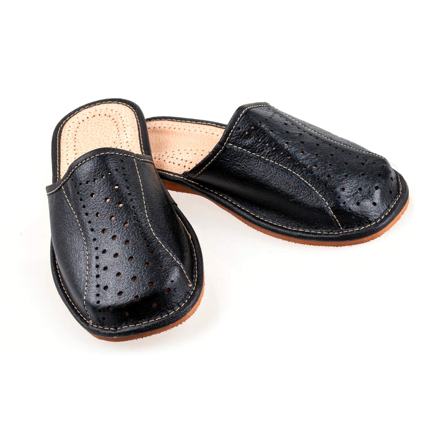 Men's Handmade Leather Slippers 100% Natural Leather (Size UK 6 / EU 40) Black
