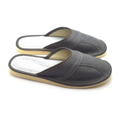 Men's Natural Leather Slippers Shoes, Closed Toe Comfortable Slip-On Sandals Mules for Gents (Graphite Grey, Size: 11 UK / 46 EU)
