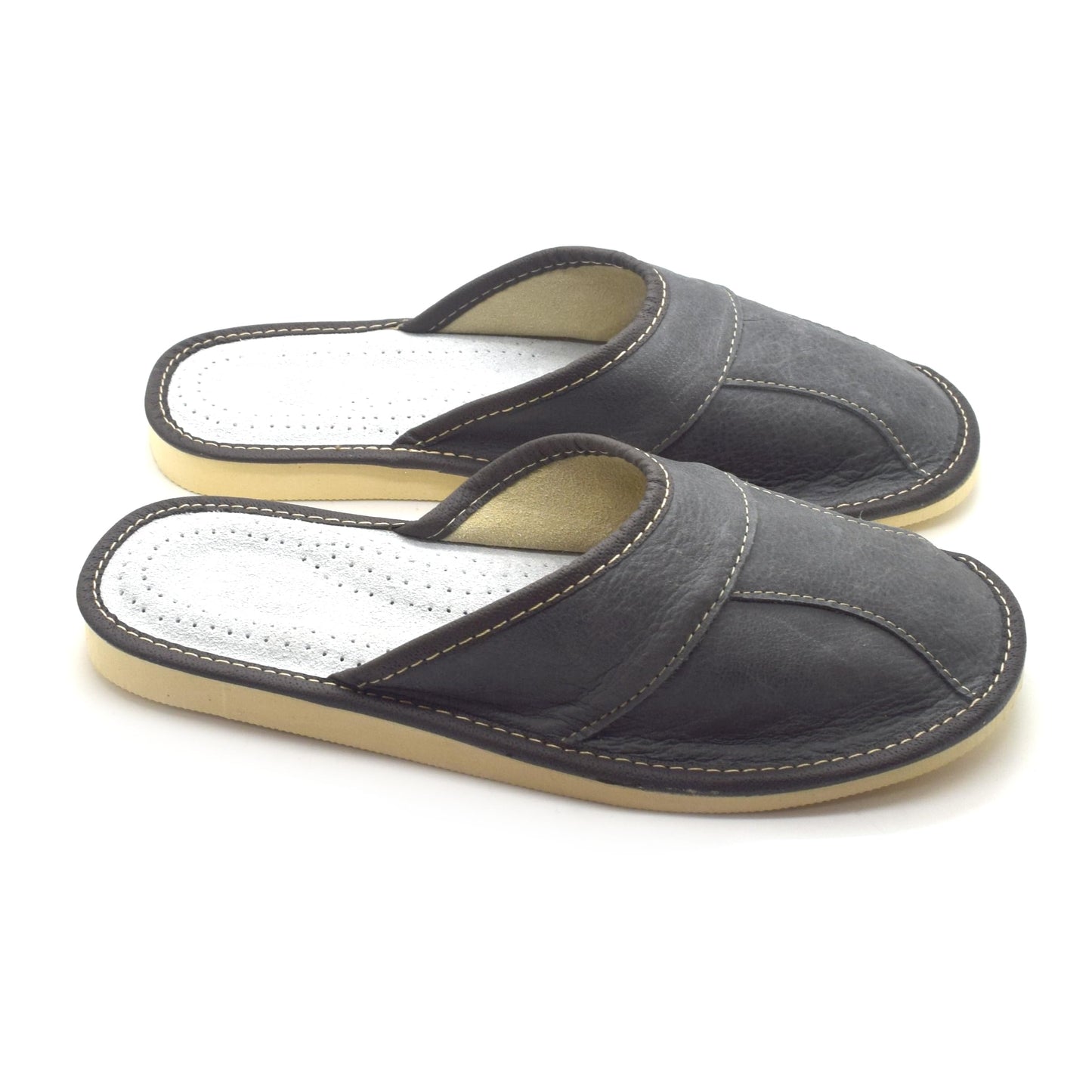 Men's Natural Leather Slippers Shoes, Closed Toe Comfortable Slip-On Sandals Mules for Gents (Graphite Grey, Size: 9.5 UK / 44 EU)