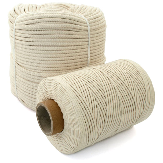 Cotton Rope, Natural Woven Cotton Thread - 20 m / 65 ft of 12 mm Thick Soft for DIY Crafts, Decking Rope, Gardening, Bundling