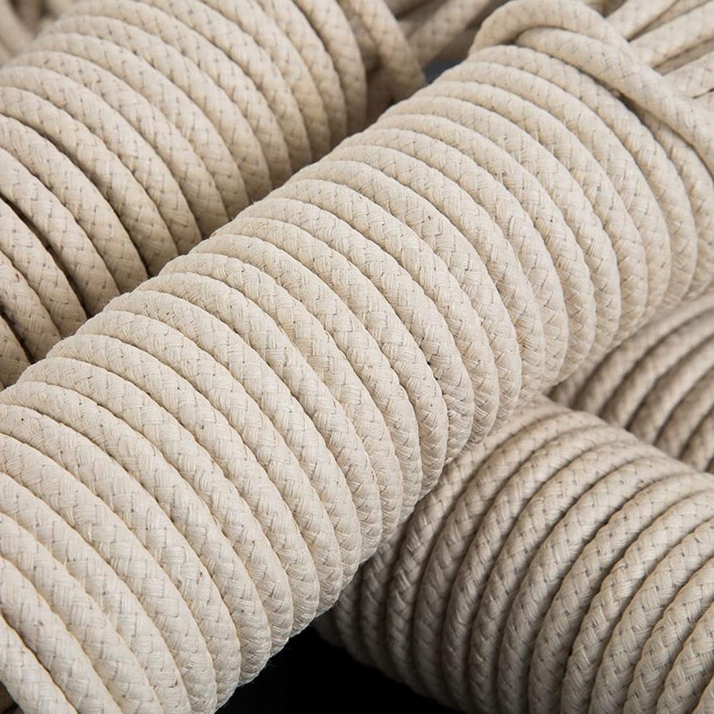 Cotton Rope, Natural Woven Cotton Thread - 10 m / 32 ft of 6 mm Thick Soft for DIY Crafts, Decking Rope, Gardening, Bundling