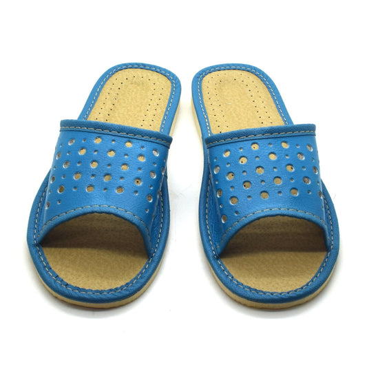 Women's Faux Leather Slippers Shoes, Open Toe Comfortable Slip-On Sandals Mules for Ladies (Blue, Size UK 7)