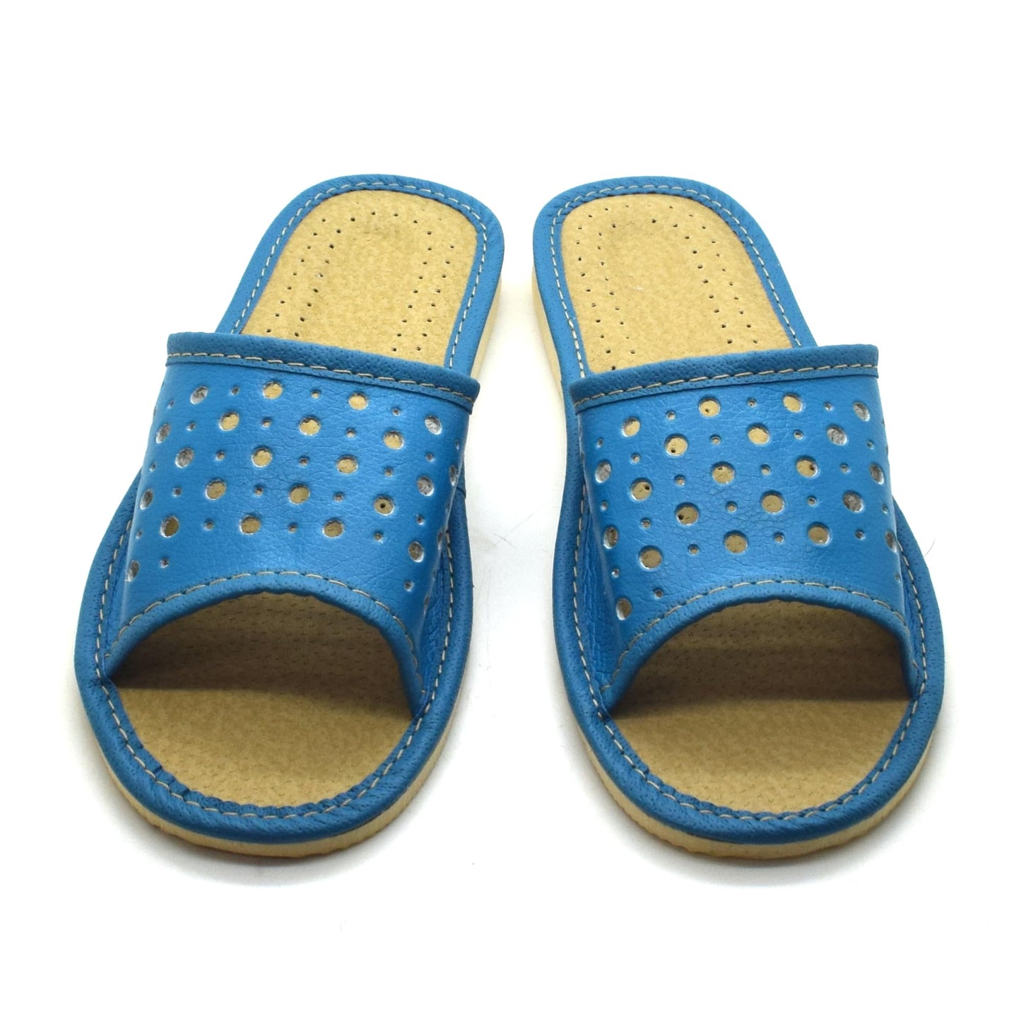 Women's Faux Leather Slippers Shoes, Open Toe Comfortable Slip-On Sandals Mules for Ladies (Blue, Size UK 4)
