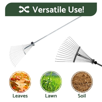 Garden Rake Adjustable Expandable Garden Leaf Lawn Rake for Gardening - Perfect for Lawn, Leaves, Moss Removal, Garden Cleanup