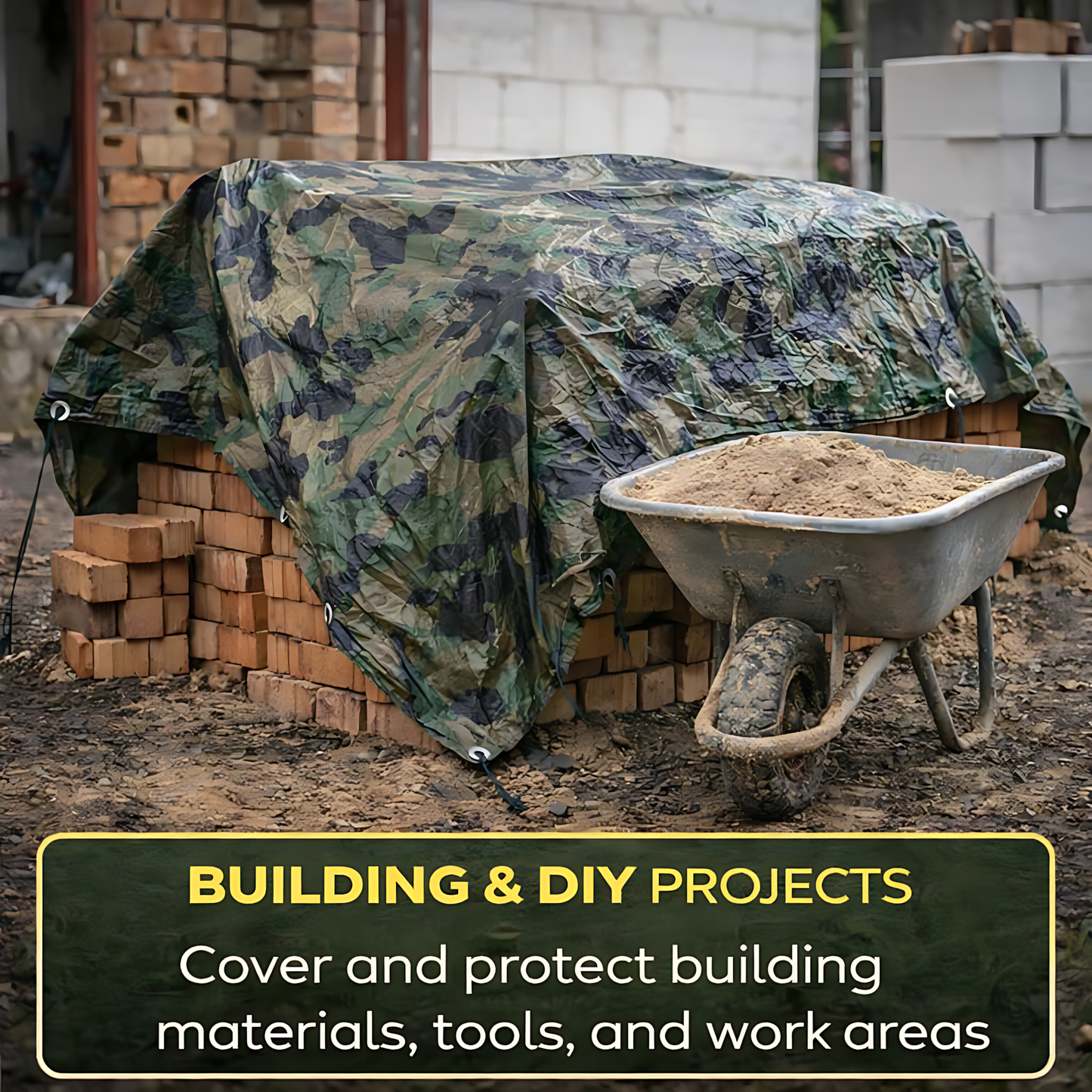Camouflage Tarpaulin 2 x 3 m 85 GSM Waterproof UV Resistant PE Tarp Sheet, Aluminium Eyelets, Reinforced Edges, 10m Bungee
