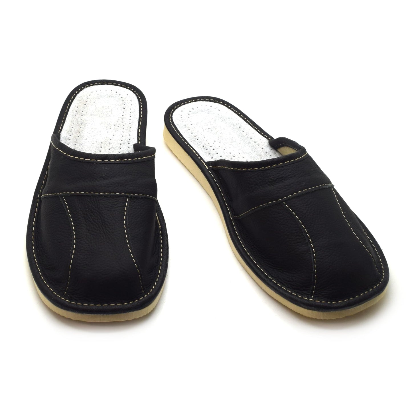 Men's Natural Leather Slippers Shoes, Closed Toe Comfortable Slip-On Sandals Mules for Gents (Black, Size: 9 UK / 43 EU)