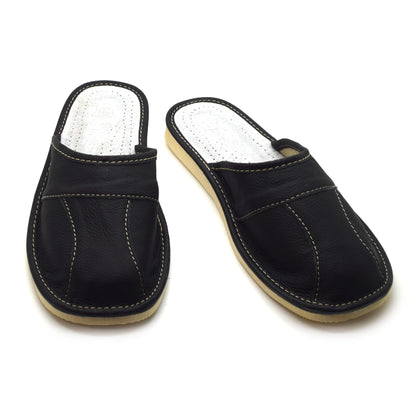 Men's Natural Leather Slippers Shoes, Closed Toe Comfortable Slip-On Sandals Mules for Gents (Black, Size: 8 UK / 42 EU)