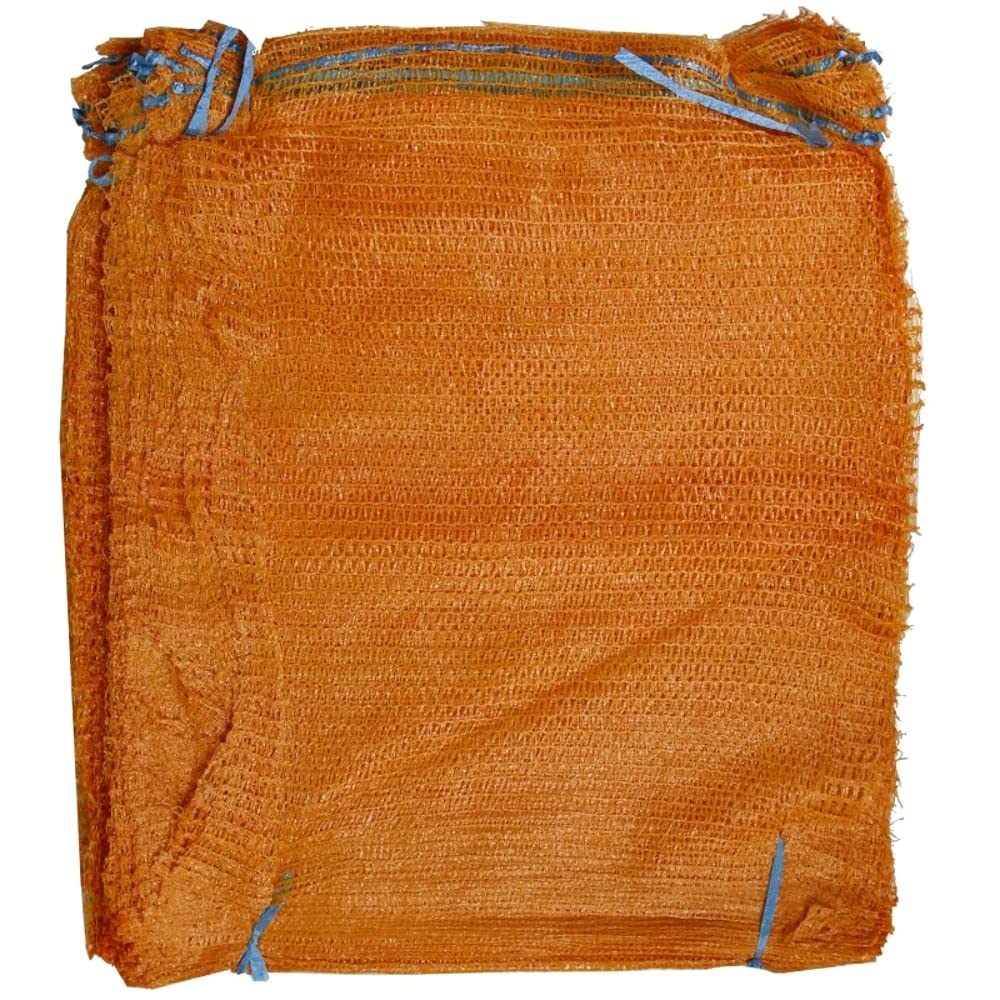 100 x Net Sacks 35 x 50 cm / 13.5 x 19.5" Max Load 10 Kg Non-Stretch with Drawstring, Raschel Bags, Mesh Sacks (Orange)