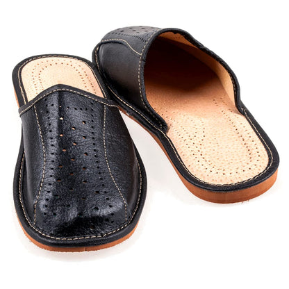 Men's Handmade Leather Slippers 100% Natural Leather (Size UK 9 / EU 43) Black