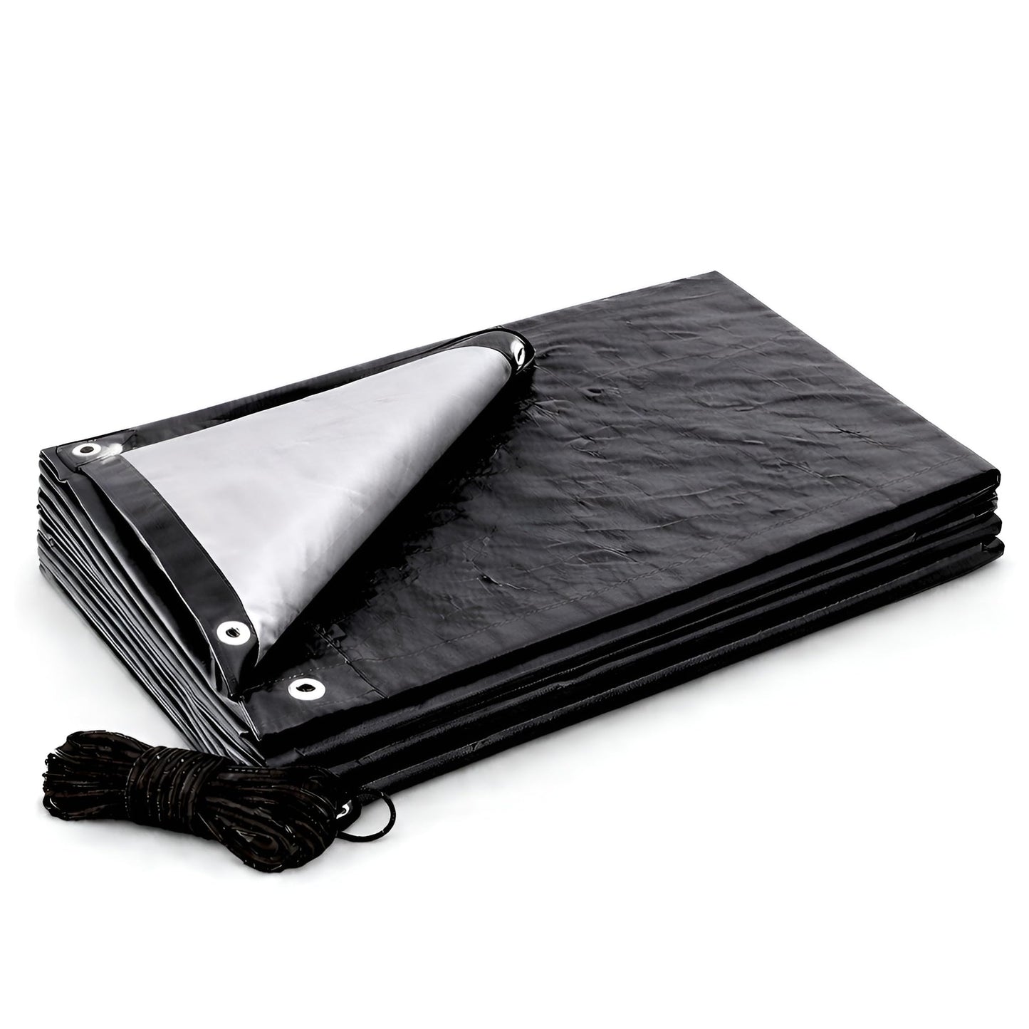 Heavy Duty Black Tarpaulin 2 x 2 m 235 GSM Waterproof UV Resistant Poly Tarp Sheet, Reinforced Edges & Eyelets, 10m Bungee
