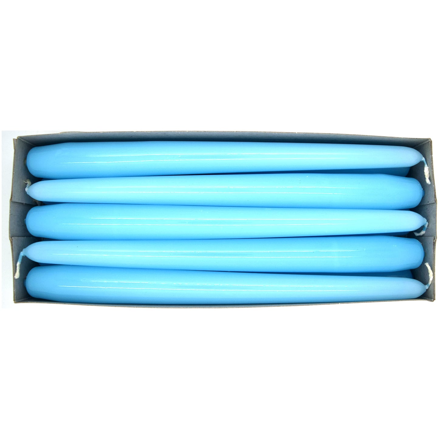Tapered Dinner Candles, Pack of 10, Unscented, Long Burning Time, 24 cm / 19.45" (Light Blue, Varnished)