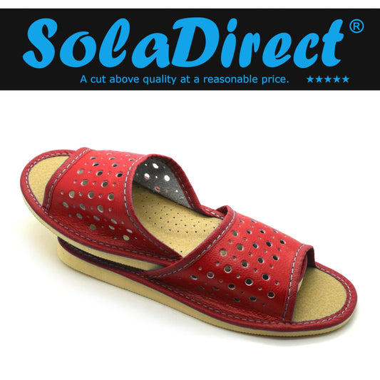 Women's Faux Leather Slippers Shoes, Open Toe Comfortable Slip-On Sandals Mules for Ladies (Red, Size UK 6)