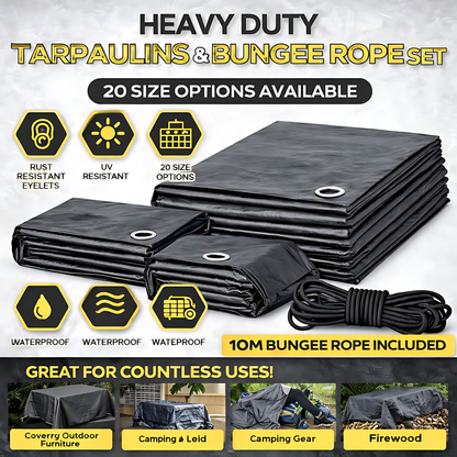 Graphite Grey Heavy Duty Tarpaulin 4 x 6 m 200 GSM Waterproof UV Resistant Poly Tarp, Eyelets, Reinforced Rope Edge, 10m Bungee