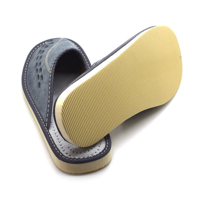Men's Natural Suede Leather Slippers Shoes, Comfortable Slip-On Mules for Gents (Grey, Size: 8 UK / 42 EU)