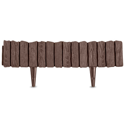Brown Lawn Edging Border - 2.26 m / 7.4 ft Long Garden Palisade with Wood Bark Effect - Fencing with Ground Stakes