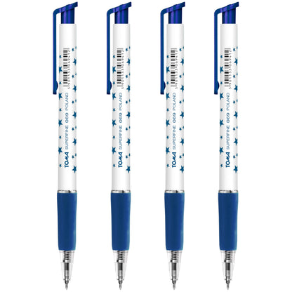 Ballpoint Pens, Retractable Smudge Free Pens, Extra Fine Point 0.5 mm, Ideal for School, Office, Everyday Use (Blue, 4 Pens)
