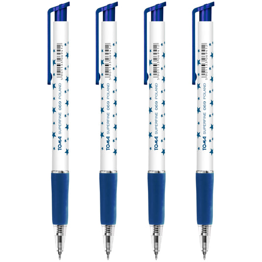 Ballpoint Pens, Retractable Smudge Free Pens, Extra Fine Point 0.5 mm, Ideal for School, Office, Everyday Use (Blue, 4 Pens)