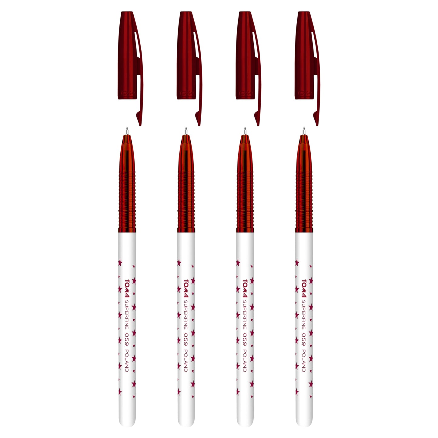 Ballpoint Pens, Smudge Free Ballpoint Pens, Extra Fine Point 0.5 mm, Ideal for School, Office, Everyday Use (Red, 4 Pens)