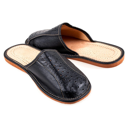 Men's Handmade Leather Slippers 100% Natural Leather (Size UK 9 / EU 43) Black