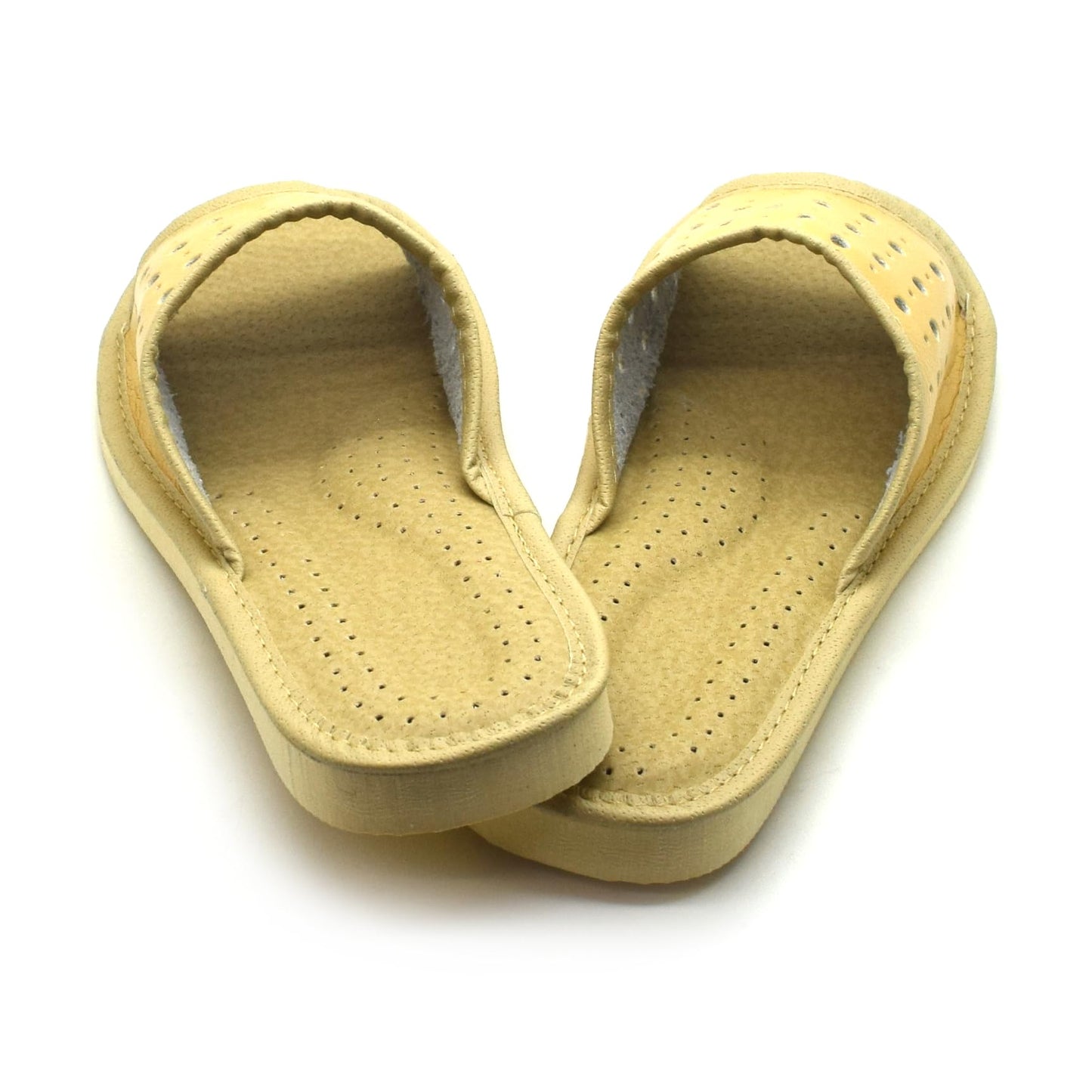 Women's Faux Leather Slippers Shoes, Open Toe Comfortable Slip-On Sandals Mules for Ladies (Beige, Size UK 6)