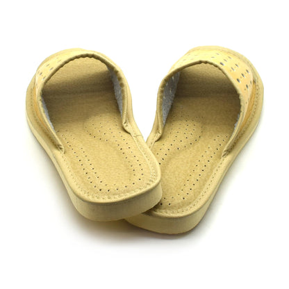 Women's Faux Leather Slippers Shoes, Open Toe Comfortable Slip-On Sandals Mules for Ladies (Beige, Size UK 6)