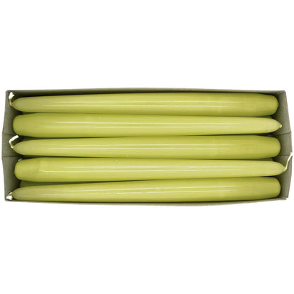 Tapered Dinner Candles, Pack of 10, Unscented, Long Burning Time, 24 cm / 19.45" (Pistachio, Varnished)