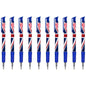 Ballpoint Pens with the United Kingdom Flag / Union Jack Motive, Pack of 10, Blue Ink, Retractable Smudge Free Pens, 0.5 mm Point