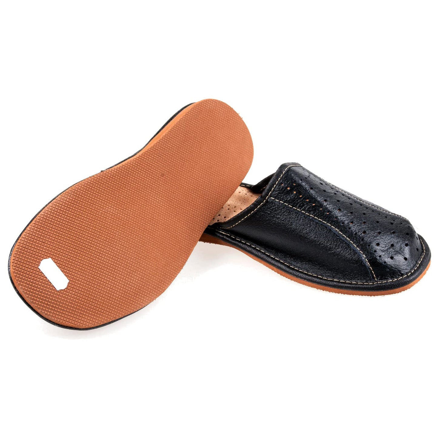 Men's Handmade Leather Slippers 100% Natural Leather (Size UK 9 / EU 43) Black