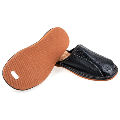 Men's Handmade Leather Slippers 100% Natural Leather (Size UK 9 / EU 43) Black