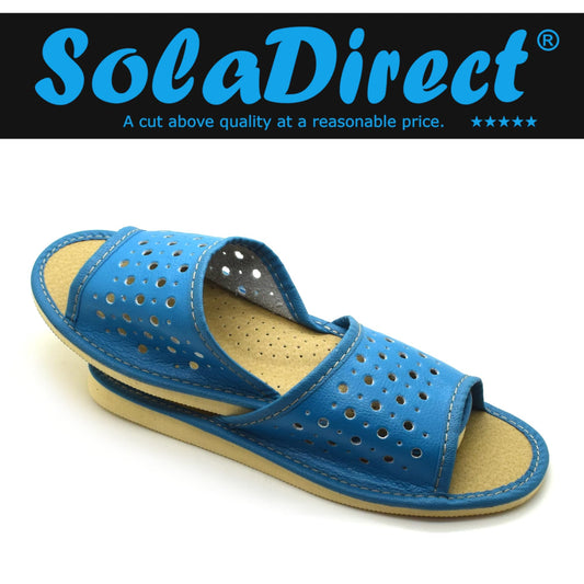 Women's Faux Leather Slippers Shoes, Open Toe Comfortable Slip-On Sandals Mules for Ladies (Blue, Size UK 3)