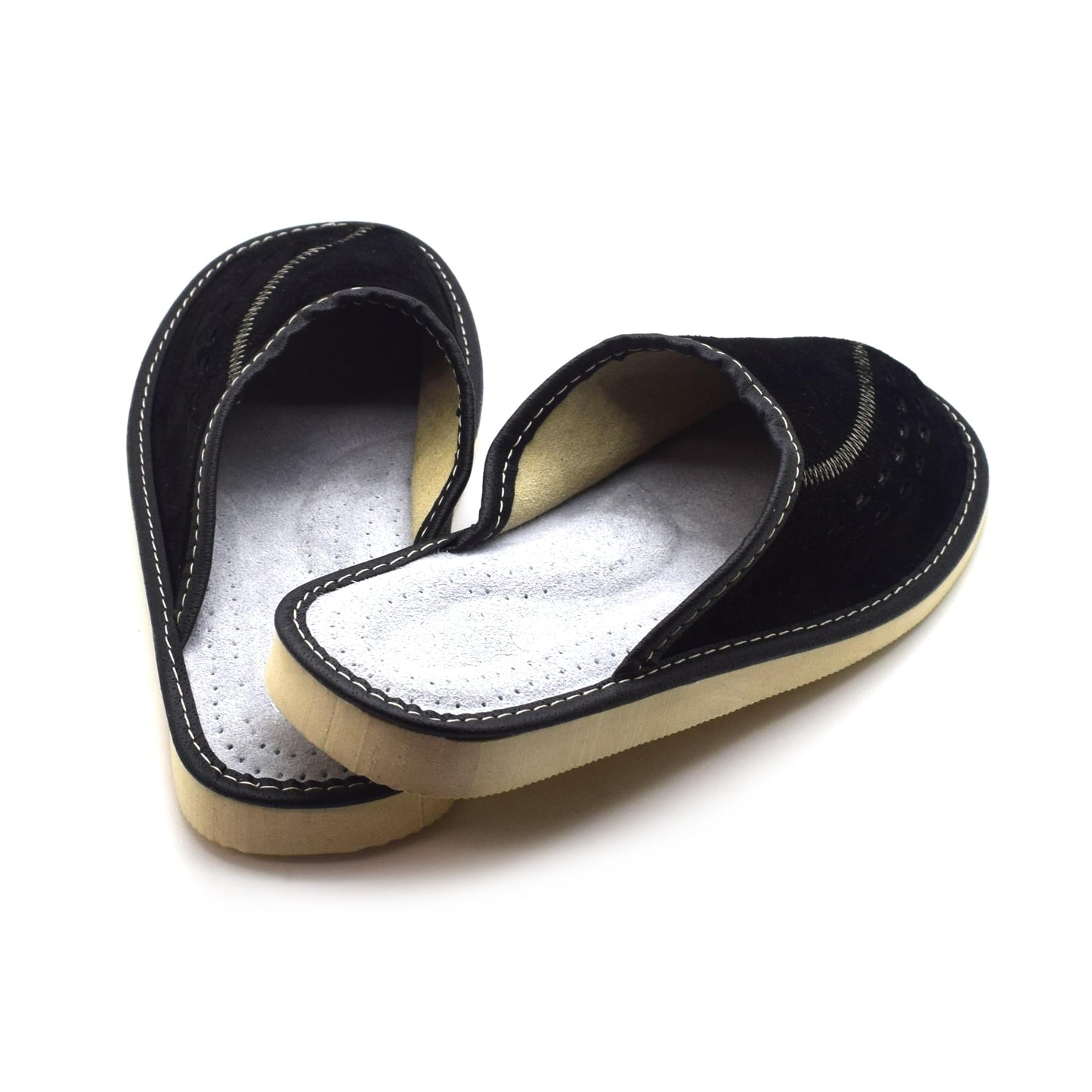 Men's Natural Suede Leather Slippers Shoes, Comfortable Slip-On Mules for Gents (Black, Size: 9.5 UK / 44 EU)