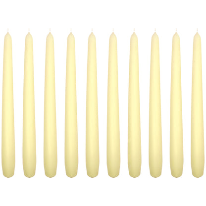 Tapered Dinner Candles, Pack of 10, Unscented, Long Burning Time, 24 cm / 19.45" (Ecru, Matt)