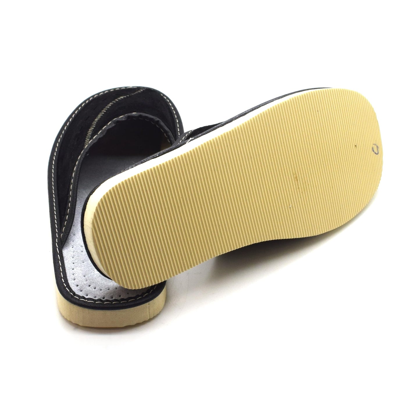 Men's Natural Suede Leather Slippers Shoes, Comfortable Slip-On Mules for Gents (Black, Size: 10.5 UK / 45 EU)
