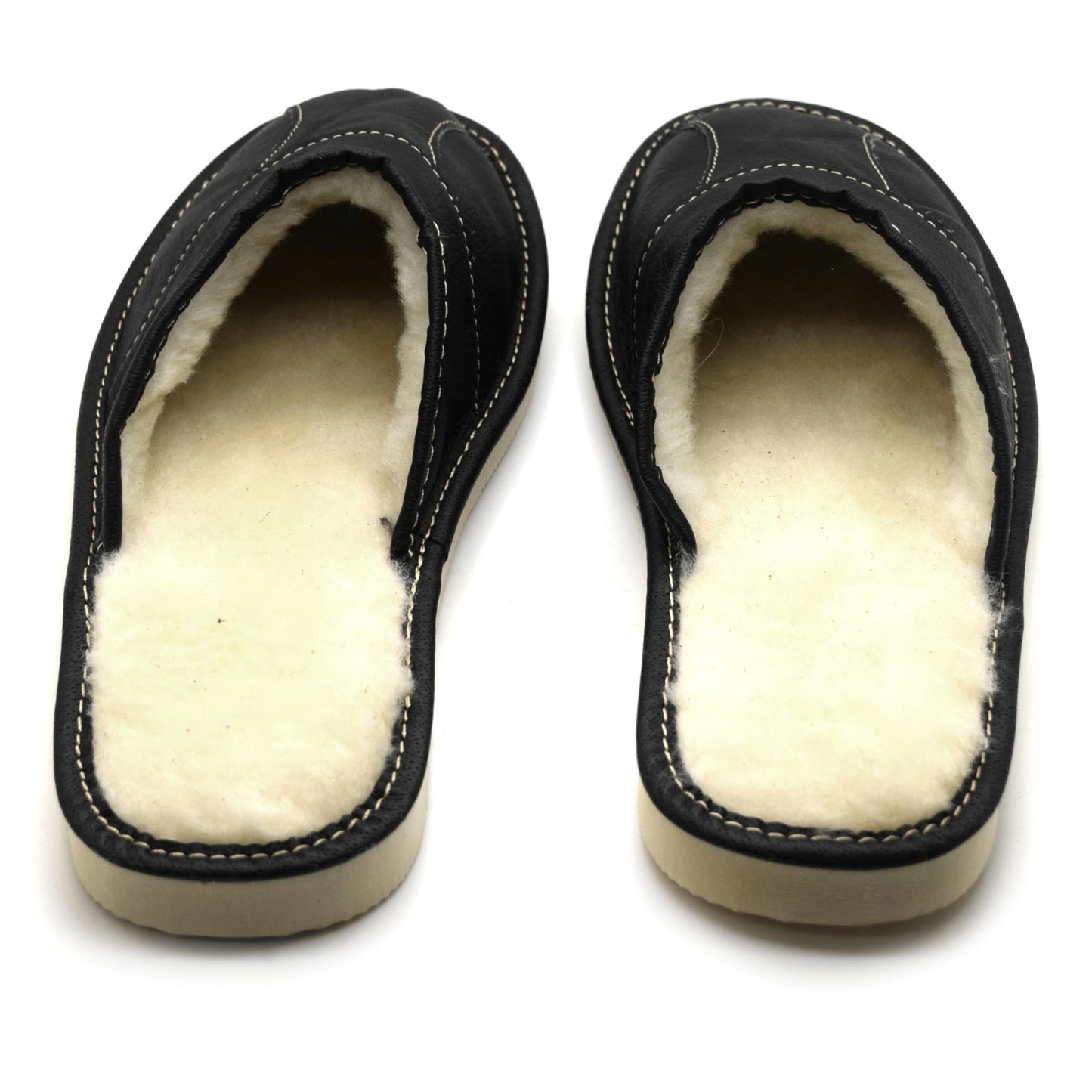 Men's Natural Leather Slippers with Warm and Cosy Fur Lining, Comfort Winter Slip On Mules (Black, Size: 11 UK / 46 EU)