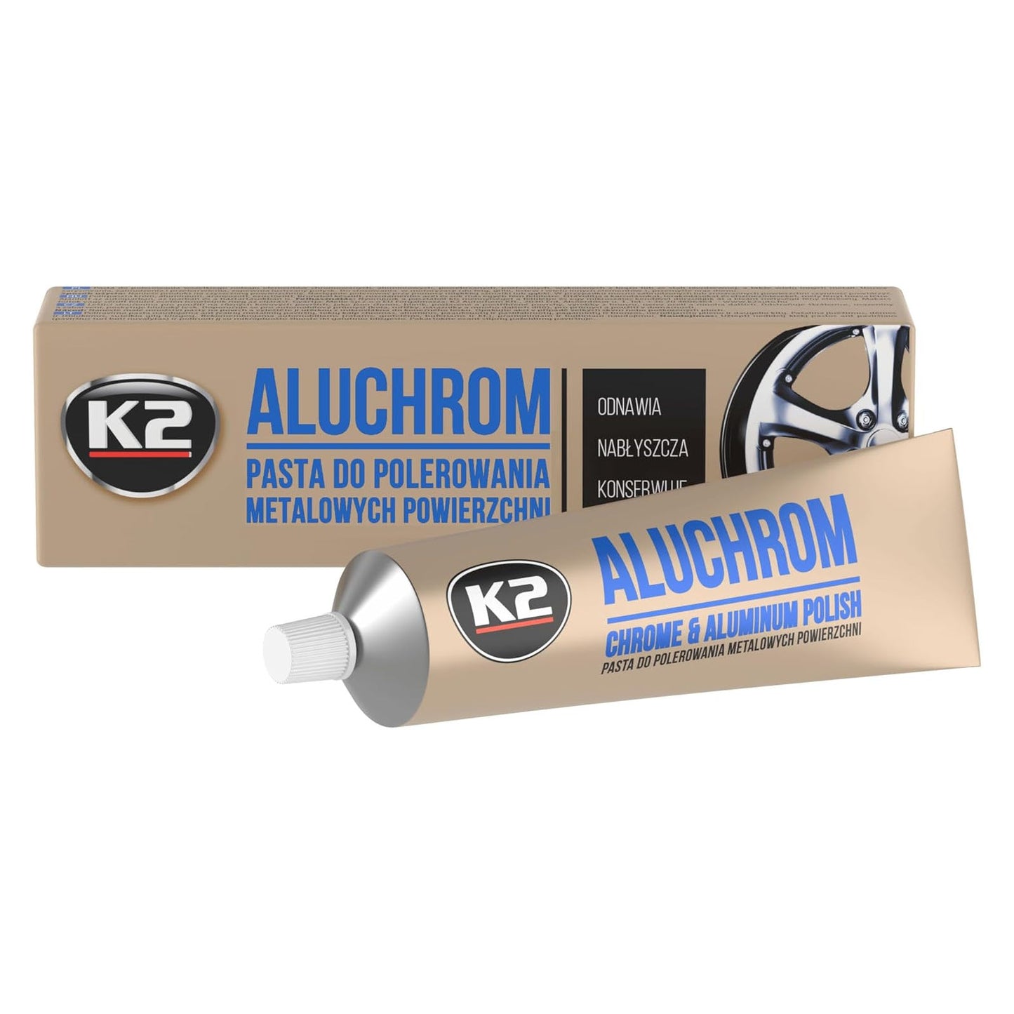 K2 Aluchrom 120g Metal Polish Paste - Chrome and Aluminium Cleaner for Alloy Wheels, Stainless Steel