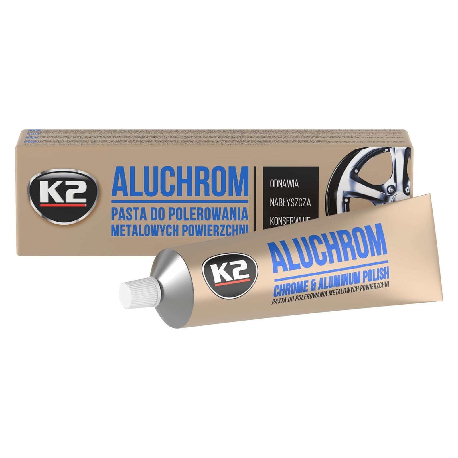 K2 Aluchrom 120g Metal Polish Paste - Chrome and Aluminium Cleaner for Alloy Wheels, Stainless Steel