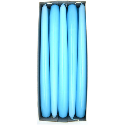 Tapered Dinner Candles, Pack of 10, Unscented, Long Burning Time, 24 cm / 19.45" (Light Blue, Varnished)