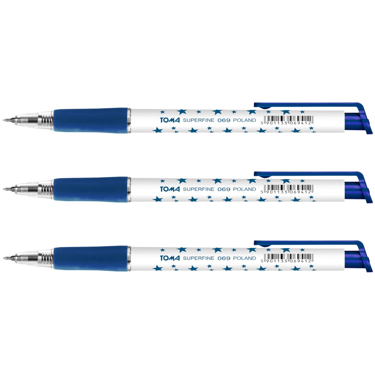 Ballpoint Pens, Retractable Smudge Free Pens, Extra Fine Point 0.5 mm, Ideal for School, Office, Everyday Use (Blue, 3 Pens)