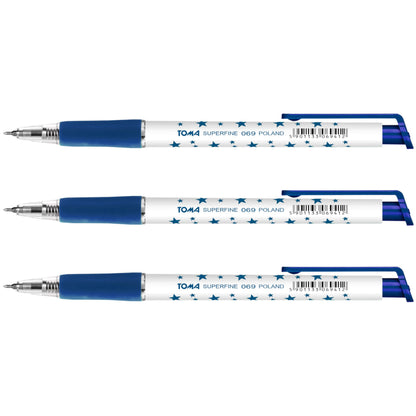 Ballpoint Pens, Retractable Smudge Free Pens, Extra Fine Point 0.5 mm, Ideal for School, Office, Everyday Use (Blue, 3 Pens)
