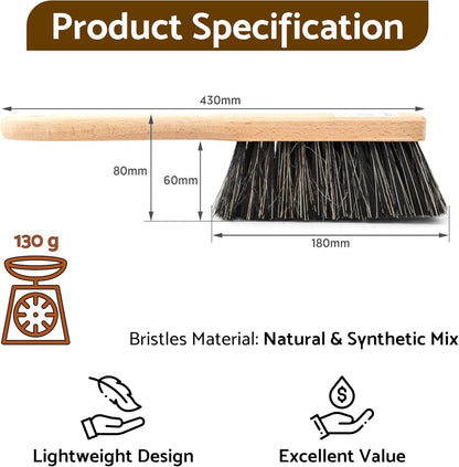 Hand Brush, Counter Brush, Wooden Bench Brush with Anti-Static Natural and Synthetic Bristles for Efficient Household Cleaning of
