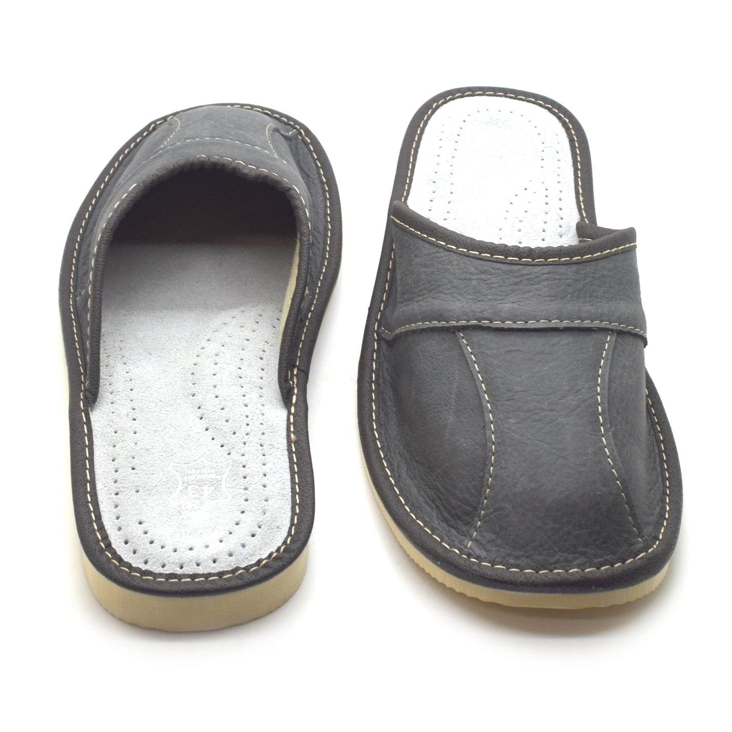Men's Natural Leather Slippers Shoes, Closed Toe Comfortable Slip-On Sandals Mules for Gents (Graphite Grey, Size: 7 UK / 41 EU)