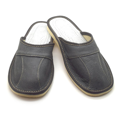 Men's Natural Leather Slippers Shoes, Closed Toe Comfortable Slip-On Sandals Mules for Gents (Graphite Grey, Size: 6 UK / 40 EU)