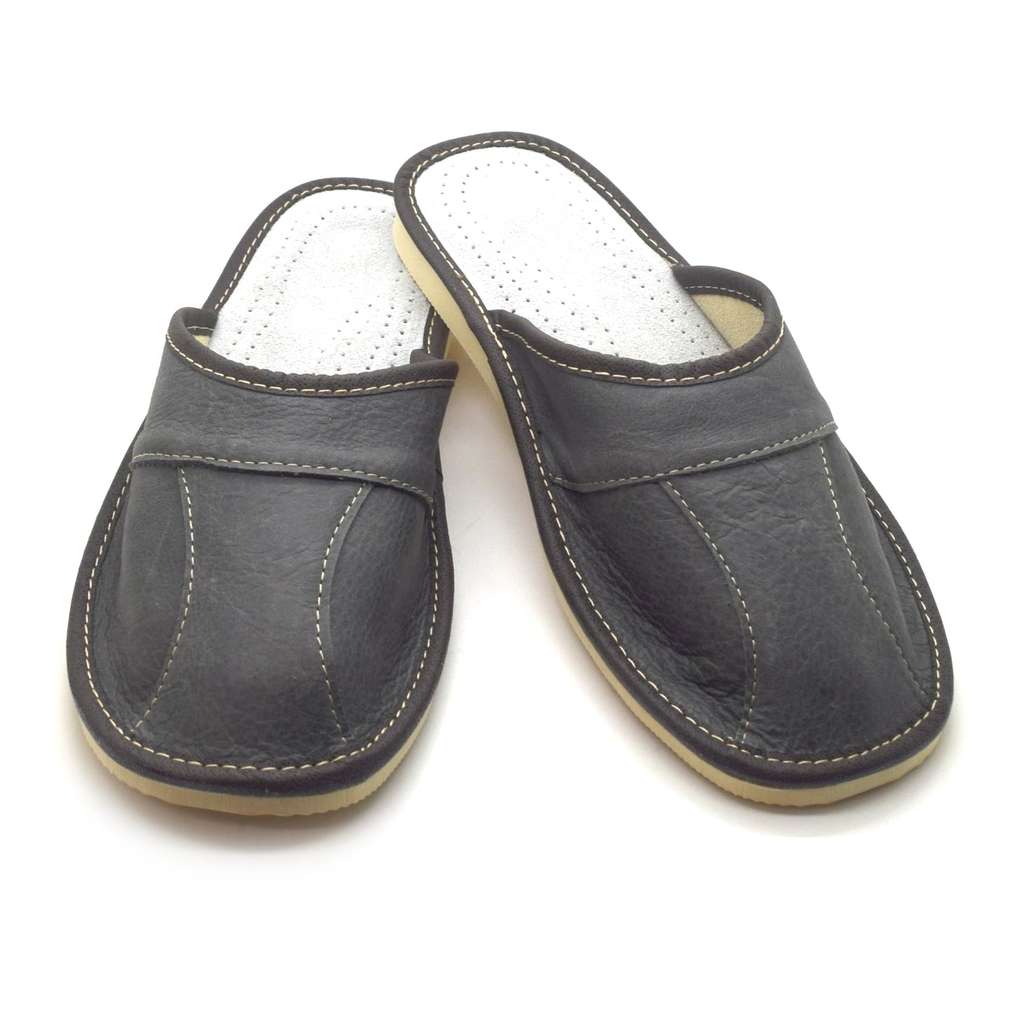Men's Natural Leather Slippers Shoes, Closed Toe Comfortable Slip-On Sandals Mules for Gents (Graphite Grey, Size: 9 UK / 43 EU)