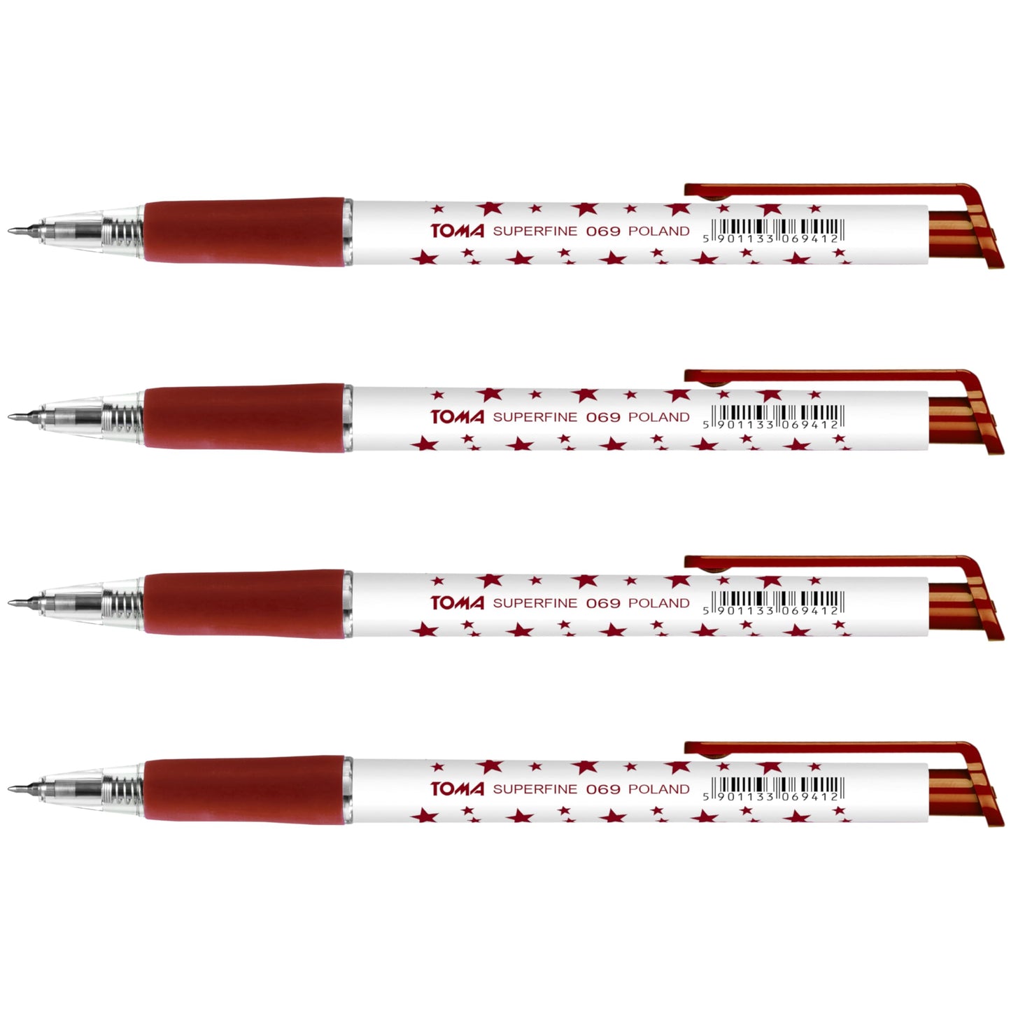 Ballpoint Pens, Retractable Smudge Free Pens, Extra Fine Point 0.5 mm, Ideal for School, Office, Everyday Use (Red, 4 Pens)
