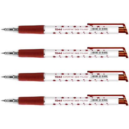 Ballpoint Pens, Retractable Smudge Free Pens, Extra Fine Point 0.5 mm, Ideal for School, Office, Everyday Use (Red, 4 Pens)