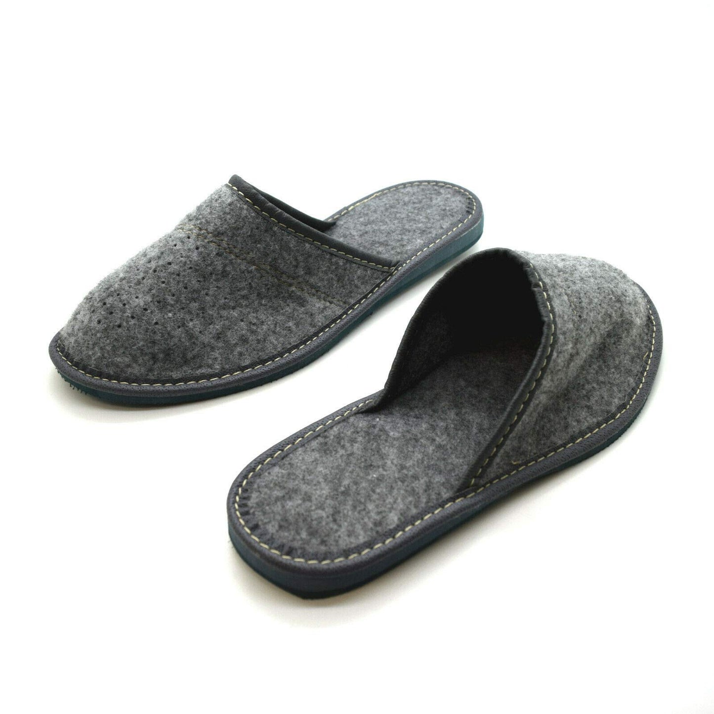 Women's Grey Felt Slippers Comfort House Slip On Shoes (Size 4 UK)