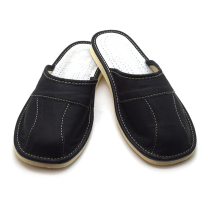 Men's Natural Leather Slippers Shoes, Closed Toe Comfortable Slip-On Sandals Mules for Gents (Black, Size: 7 UK / 41 EU)