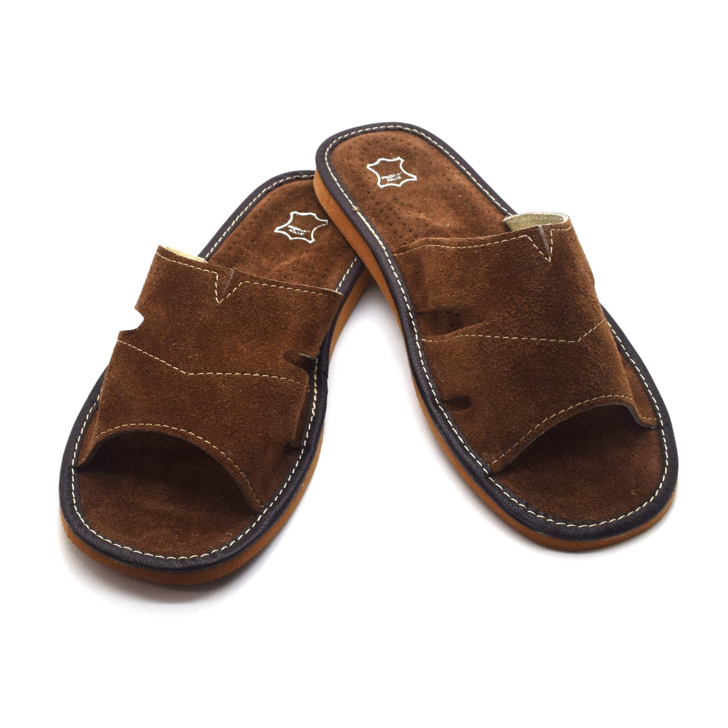 Men's Natural Suede Leather Slippers Shoes, Open Toe Comfortable Slip-On Sandals Mules for Gents (Brown, Size: 7 UK / 41 EU)