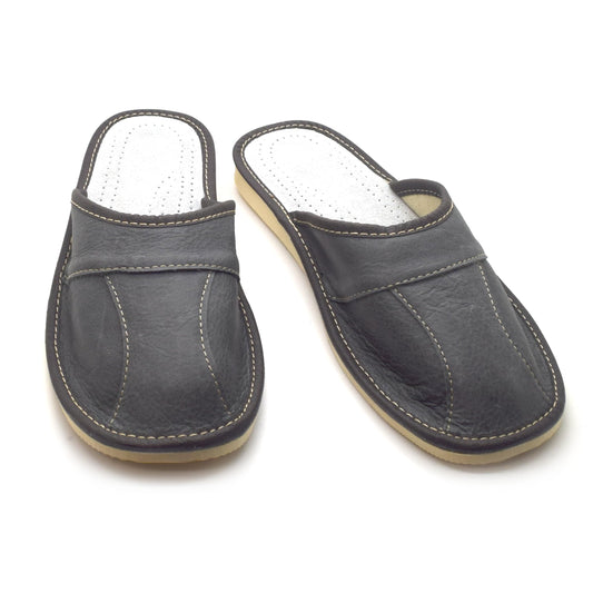 Men's Natural Leather Slippers Shoes, Closed Toe Comfortable Slip-On Sandals Mules for Gents (Graphite Grey, Size: 7 UK / 41 EU)