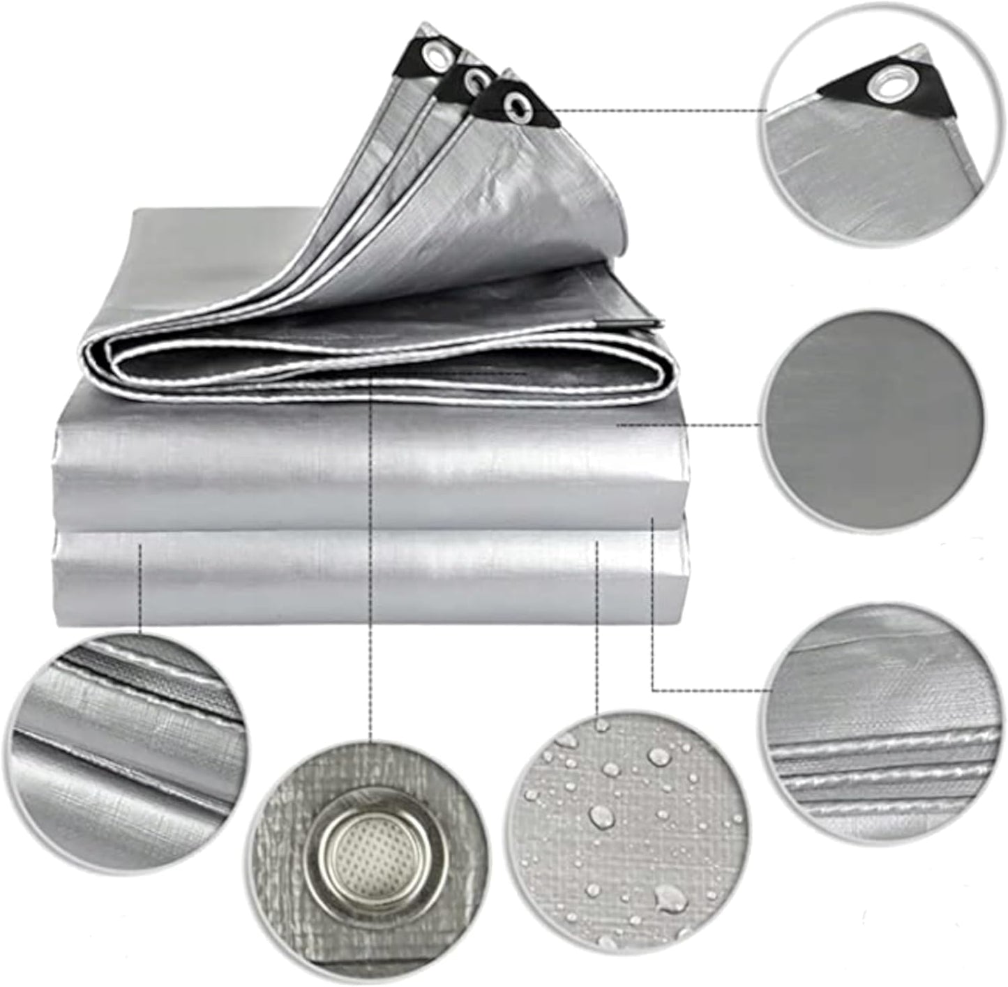 4 x 5 m Heavy-Duty Tarpaulin Cover - Silver/Black 260GSM - Waterproof, Frost-Resistant, UV Protection, Multipurpose, Groundsheet